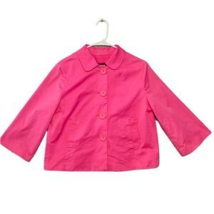 New York & Co Jacket Womens M Pink Cropped Peter Pan Collar 3/4 Sleeve Twill